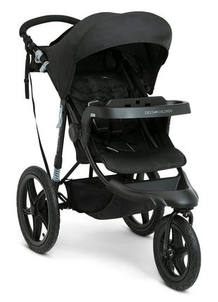 Delta Children Apollo Jogging Stroller - Shock Absorbing Frame with Large Canopy & Recline - Car Seat Compatible, Black
