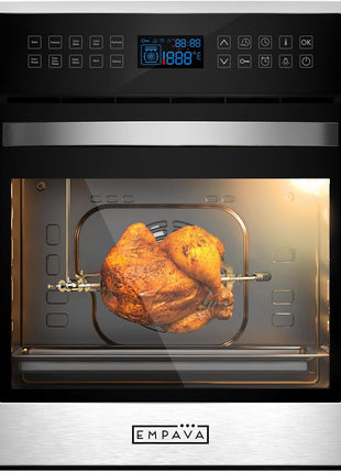 Empava 24" 2.3 cu ft Single Electric Convection Touch Oven, Stainless, C02 | 10 Cooking Functions, Convection Cooking, 360° Rotisserie, sensitive Touch Control, Black Ceramic, 2-Year Warranty