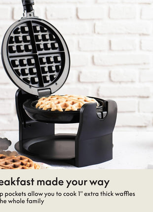 BELLA Classic Rotating Belgian Waffle Maker with Nonstick Plates, Removable Drip Tray, Adjustable Browning Control and Cool Touch Handles, Black
