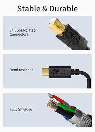 CableCreation USB C to B Printer Cable 3.3FT, Scanner and MIDI Cable for Yamaha Casio Digital Piano, DJ Controller, 1M Black