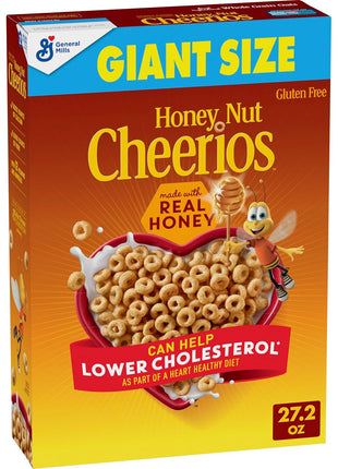 Honey Nut Cheerios, Heart Healthy Gluten Free Breakfast Cereal with Whole Grain Oats, Giant Size, 27.2 oz