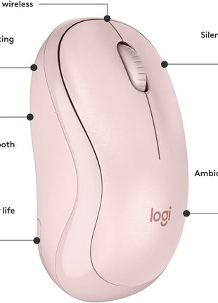 Logitech M240 Silent Bluetooth Mouse, Wireless, Compact, Portable, Smooth Tracking, 18-Month Battery, for Windows, macOS, ChromeOS, Compatible with PC, Mac, Laptop, Tablets - Rose