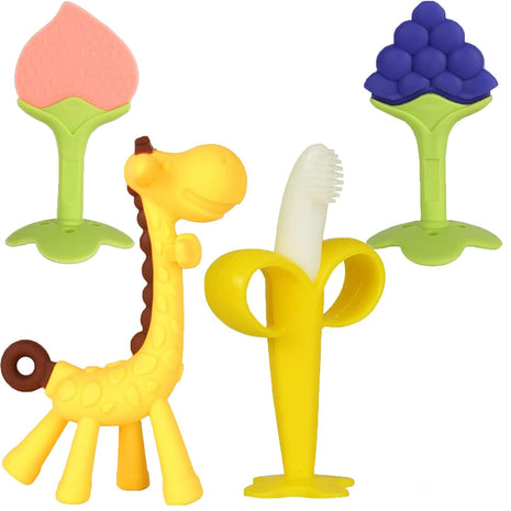 Baby Teething Toys 3-6 Months, Baby Chew Teether Toys | BPA Free, Babies Teething Relief, Banana Toothbrush, Fruit Shape Giraffe Newborn Teether Toy Gift for Boy and Girl