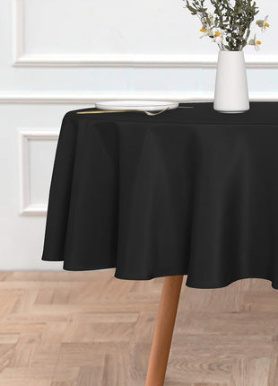 sancua Round Tablecloth   60 Inch   Water Resistant Spill Proof Washable Polyester Table Cloth Decorative Fabric Table Cover for Dining, Buffet Parties and Camping, Black (Fits 20 48 Inch Tables)