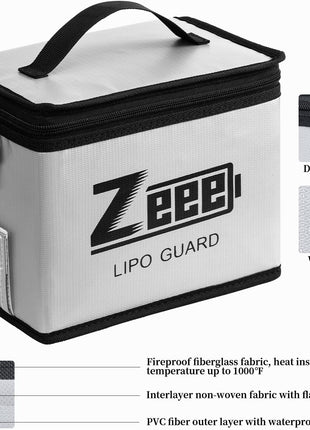 Zeee Fireproof Explosionproof Large Capacity Battery Storage Guard Pouch for Lipo Charge & Storage (8.46 x 6.5 x 5.71 in)
