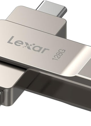 Lexar D40E 128GB Dual USB 3.2 Gen 1 Type-C Jump Drive, USB-C Flash Metal Housing Swivel Design Thumb Drive(Champagne Silver)