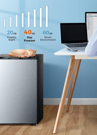Kismile Small Freezer Upright, 3.0 Cu.ft Mini Freezer, Stainless Steel | Adjustable Thermostat, Removable Shelves, Reversible Single Door, for Bedroom/Home/Dorms/Apartment