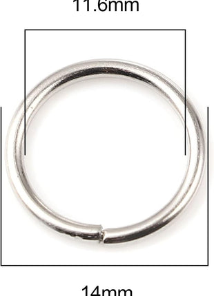 200 Pieces - 14mm Jump Rings Silver Tone - 16 Gauge (1.2mm Thickness)