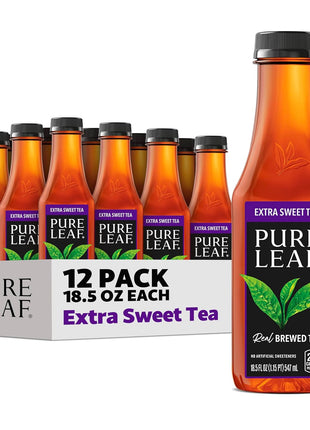 Pure Leaf Iced Tea, Extra Sweet, Real Brewed Tea, 18.5 Fl Oz Bottles (Pack Of 12)