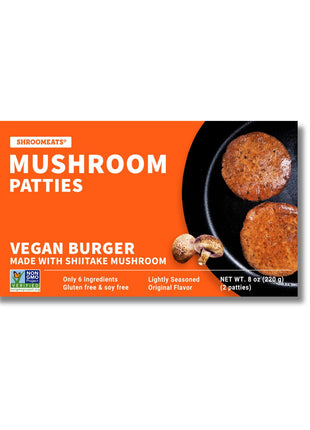 Vegan Shroomeats Mushroom Burger Patties - High Protein Meat Substitute from Shiitake Mushrooms - Non-GMO, 8 Allergens-Free Plant Based Burger Patties - Nutritious, and Delicious Vegan Meat - 8.0 Oz - x2 patties