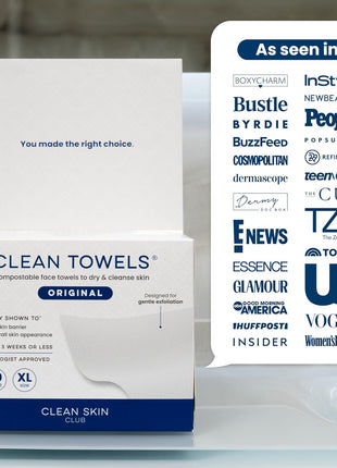 Clean Skin Club Clean Towels XLｮ, 100% USDA Biobased Face Towel, Disposable Face Towelette, Eczema Association Accepted, Makeup Remover Dry Wipes, Ultra Soft, 1 Pack, 50 Ct