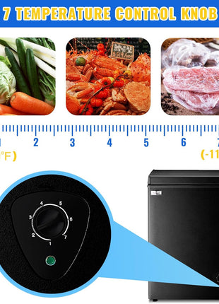 Chest Freezer WANAI 3.5 Cubic Small Deep Freezer with Top Open Door and Removable Storage Basket, 7 Gears Temperature Control, Ideal for Office Dorm or Apartment, Black