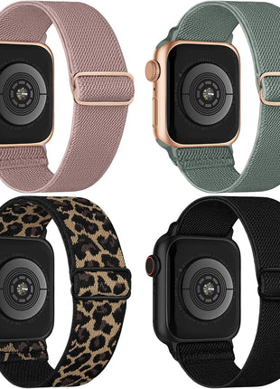 Stretchy Nylon Solo Loop Bands Compatible with Apple Watch 38mm 40mm 41mm 42mm 44mm 45mm 49mm, Sport Elastic Wristbands Women Men Straps for iWatch Series 9/8/7/6/5/4/3/2/1/SE/Ultra/Ultra 2, 4 Pack