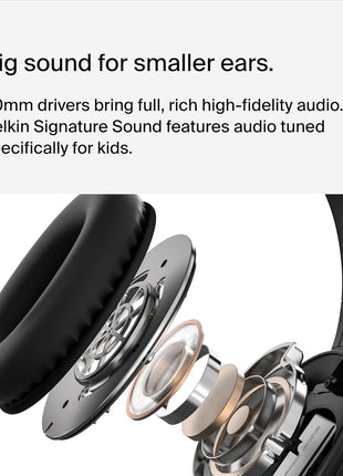 Belkin SoundForm Inspire Wireless Over-Ear Headset for Kids, Online Learning & Travel w/Built-in Microphone, 85dB Safe Volume Limit, 35H Battery - Compatible w/iPhone, iPad, Galaxy & More - Black