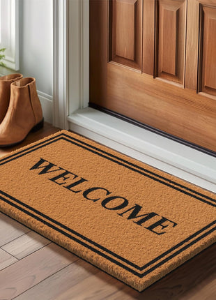 Barnyard Designs Natural Coco Coir Heavy Duty Backing Doormat - Large Cute Non-Slip Front Door Welcome Mat for Outside Entrance or Porch Entry, Brown (17x30, Welcome)