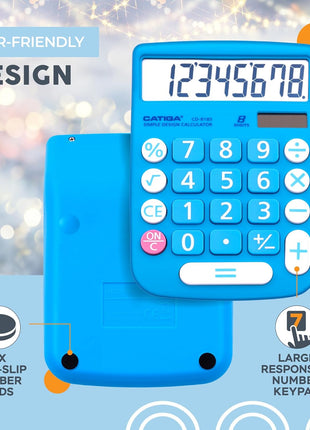 CATIGA Desktop Calculator 8 Digit with Solar Power and LCD Display, Big Buttons, for Home, Office, School, Class and Business, 4 Function Small Basic Calculators for Desk, CD-8185