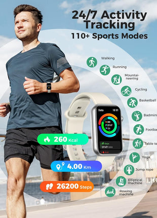 Smart Watch Fitness Tracker (Answer/Make Call), 24/7 Heart Rate Spo2 Blood Pressure Monitor Sleep Tracker, 114 Sports Modes Pedometer Calorie Step Tracker, Waterproof Activity Tracker for Men Women