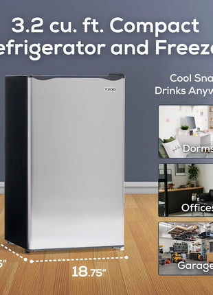 Igloo 3.2 Cu.Ft. Mini Fridge with Freezer - Single Door Compact Refrigerator with Glass Shelves for Homes, Dorms & Offices- Keep Snacks, Drinks & Frozen Foods Cool with Temperature Control Mini Fridge