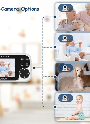 JUAN Baby Monitor with Camera and Audio, No WiFi 100% Private, 1000ft Range Connection, Remote Pan-Tilt-Zoom, Night Vision, Temperature Sensor, 8 Lullabies, 2-Way Talk for Newborn Infant