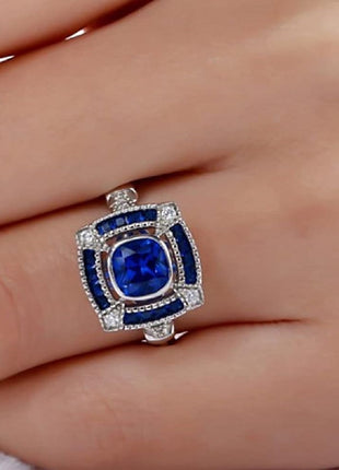 925 Sterling Silver Natural Sapphire Ring Cut Round Cubic Zirconia Classic Promise Ring CZ Cocktail Ring Eternity Engagement Wedding Ring Women Fits Her Size 6-10 587 (8)