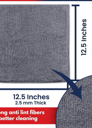 USANOOKS Microfiber Cleaning Cloth Grey - 12 Pcs (12.5 inchx12.5 inch) - High Performance - 1200 Washes, Ultra Absorbent Microfiber Towel Weave Grime & Liquid for Streak-Free Mirror Shine - Car Washing Cloth