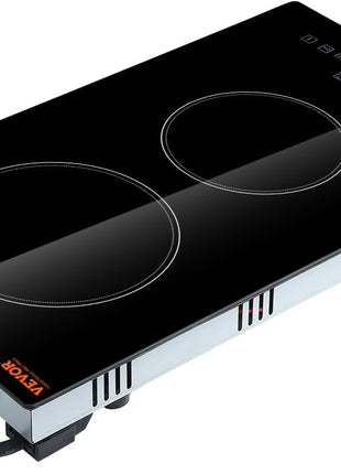 VEVOR Built in Electric Stove Top, 12 inch 2 Burners Ceramic Cooktop, Glass Radiant Cooktop with Sensor Touch Control, Timer & Child Lock Included, 9 Power Levels for Simmer Steam Slow Cook Fry,110V
