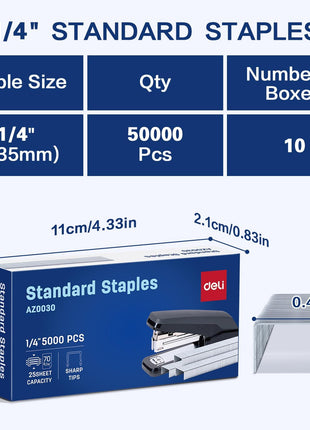 Deli Staples, 50000 Staples, 1/4'' Length, 210/Strip, 10 Boxes of 5000 Each