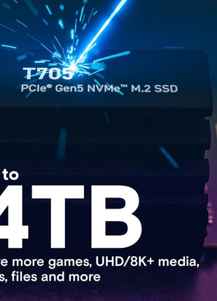 Crucial T705 PCIe Gen5 NVMe 2TB SSD with Heatsink, Up to 14,500MB/s, TLC NAND, Laptop & Desktop (PC) Compatible, for Creatives and Hardcore Gamers, Solid State Drive, 1Mo Adobe CC – CT2000T705SSD5