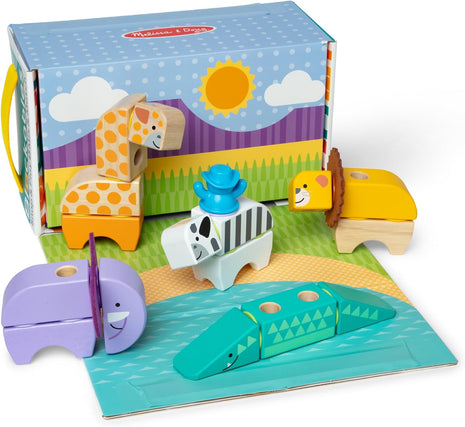 Melissa & Doug BlockablesTM Safari Snap and Play, Mix and Match Connectable Wooden Building Blocks Play Set Toy for Preschool Boys and Girls (34 Pcs)