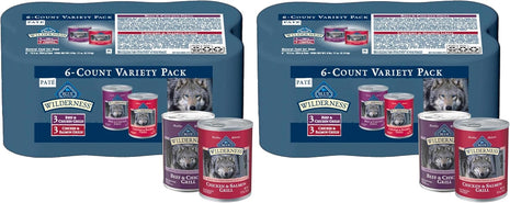 Blue Buffalo Wilderness High Protein Beef and Chicken & Salmon and Chicken Wet Dog Food Variety Pack for Adult Dogs,Grain-Free,12.5 oz Cans,(Pack of 12)