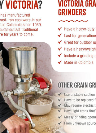 Victoria Manual Cast Iron Grain Mill with High Hopper, Premium Corn-Grinding Mill and Grain Grinder, Made in Colombia