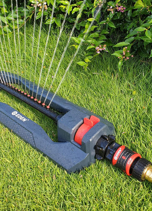 Eden 96213 Essential Turbo Oscillating Water Sprinkler, Covers Up to 3,600 sq. ft., 16 Nozzles, Weighted Base, Adjustable Range, Quick Connect Bundle, Dark Grey, Red, Silver