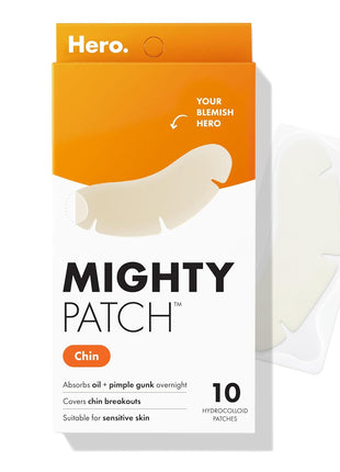 Mighty Patch Hero Cosmetics Chin Acne Pimple Patches, 10 Ct | XL Full Coverage Hydrocolloid Patch, Contoured for Chin, Non-Irritating, Dermatologist Tested