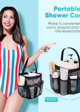 Eudele Mesh Shower Caddy Portable for College Dorm Room Essentials, 8 Pocket Large Capacity Shower Bag for Beach, Swimming, Gym