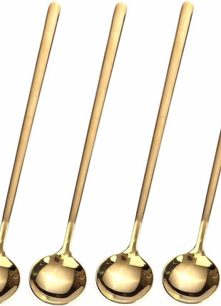 4 PCS 6.7 Inches Coffee Spoons, Stirring Spoons, Tea Spoons Long Handle, Teaspoons, Gold Spoons, Ice Tea Spoons, Long Spoons for Stirring, Espresso Spoons Stainless Steel