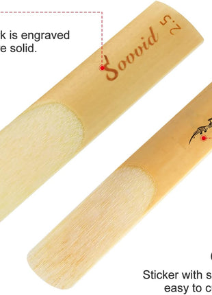 Sovvid 10 Pack Professional Alto Saxophone Reeds with Plastic Box, Strength 2.5 Alto Sax Reeds, Laser Engraved Marking & Thinner Reed Tip for Easy of Play, Traditional Reeds for Saxophone Alto