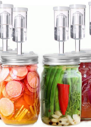 Fermentation Lids, 6 Set Fermentation Kit for Wide Mouth Jars, 6 Stainless Steel Fermenting Lids with 6 Silicone Grommets, 6 Airlocks, 6 Silicone Rings(Jars Not Included)