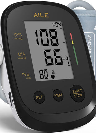 AILE Upper Arm Blood Pressure Monitor, Bp Cuff(8.7"-16.5"), 2x99 Memory | One-Touch Accuracy Readings, Digital Display, Memory Function, Fast 30 Reading, USB-C or 4 AAA, Home Use or Travel