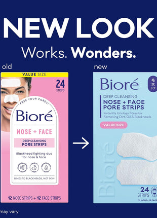 Biore Blackhead Remover Pore Strips, Deep Cleansing, Nose & Face, 24 ct | Value Pack, Nose, Chin & Forehead Use, Unclogs Pores Instantly, Oil-Free, Non-Comedogenic, Oily Skin, Skincare