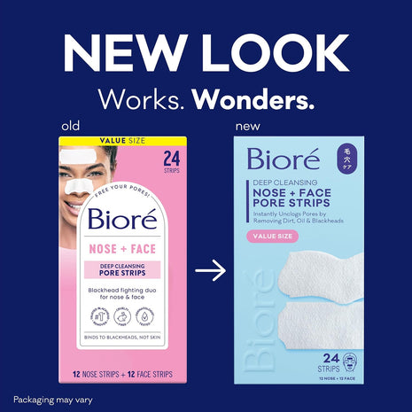 Biore Blackhead Remover Pore Strips, Deep Cleansing, Nose & Face, 24 ct | Value Pack, Nose, Chin & Forehead Use, Unclogs Pores Instantly, Oil-Free, Non-Comedogenic, Oily Skin, Skincare