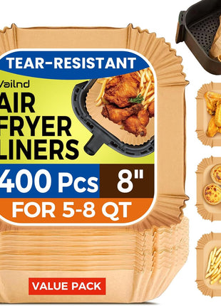 400 Pcs Air Fryer Liners Disposable, 8 inch Square Heavy-Duty Parchment Paper for 5-8 qt Airfryer Basket, Non-Stick & Grease-Proof Baking Liner for Oven Pan