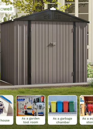 Patiowell 8x6 FT Outdoor Storage Shed, Metal Tool shed & Outdoor Storage with Lockable Doors & Air Vents, for Backyard Garden Patio, Brown