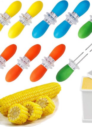 18 Pcs Stainless Steel Corn Cob Holders with Silicone Handle & Convenient Butter Spreading Tool