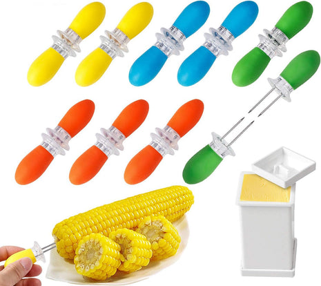 18 Pcs Stainless Steel Corn Cob Holders with Silicone Handle & Convenient Butter Spreading Tool