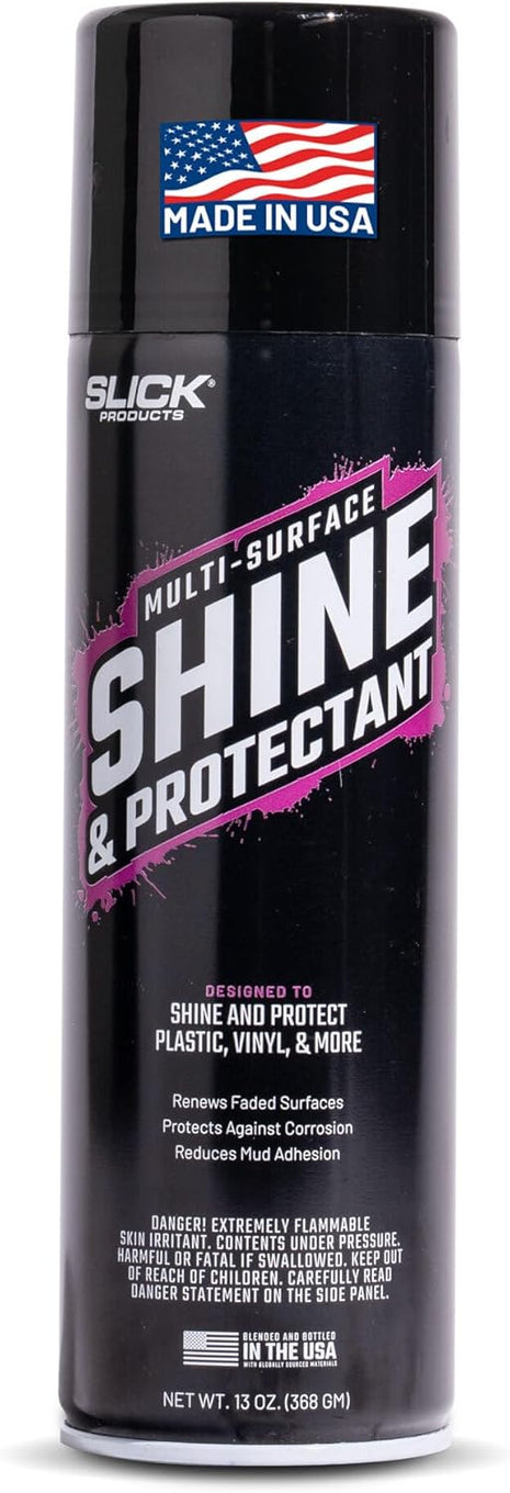 Slick Products Shine & Protectant Spray 17.35 FL OZ. - High Gloss Clear Coating Renew Vinyl, Plastic, Rubber, Trim, Tire, Car, Truck, Motorcycle, Dirt Bike