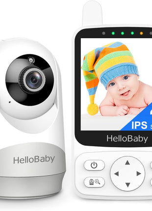 HelloBaby Monitor with 29Hour Battery Life and 4'' IPS Screen, No WiFi, Video Baby Camera Audio 1000ft Long Rang Auto Night Vision 2 Way Temperature VOX Mode for Pet Eldly White