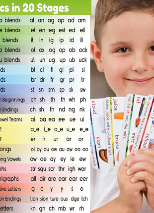 Phonics Flash Cards - Learn to Read in 20 Phonic Stages - Education for Kids Ages 4-8 Kindergarten 1st 2nd Grade
