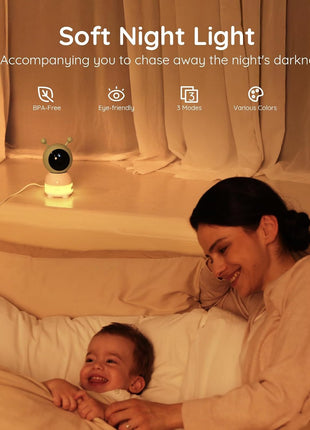 Boifun 2K Wifi Baby Monitor with 2 Cameras, Soothing Night Light, APP & 5inch Split-screen Control, Motion/Cries/Noise/Customizable Alarm Zones Detect, Auto Tracking, PTZ, Humidity&Temperature Monitoring