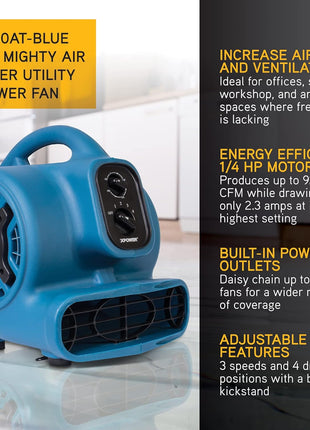 XPOWER P-230AT Mini Mighty 1/4 HP 925 CFM Centrifugal Air Mover, Carpet Dryer, Floor Fan, Blower, Stackable, Daisy Chain, for Water Damage Restoration, Janitorial, Plumbing, Home Use