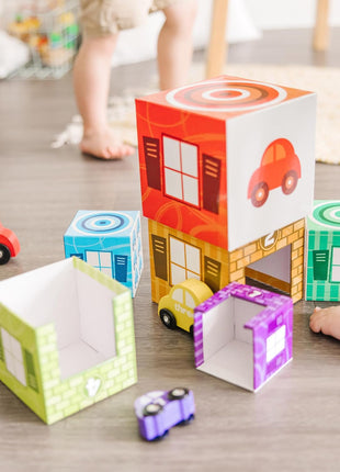 Melissa & Doug Nesting and Sorting Garages and Cars with 7 Graduated Garages and 7 Stackable Wooden Cars - FSC Certified